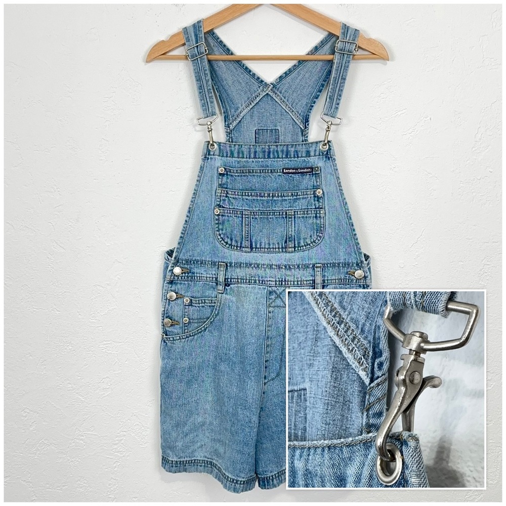 Vintage London London Shortalls Womens Size Medium Blue Denim Overalls Dungarees